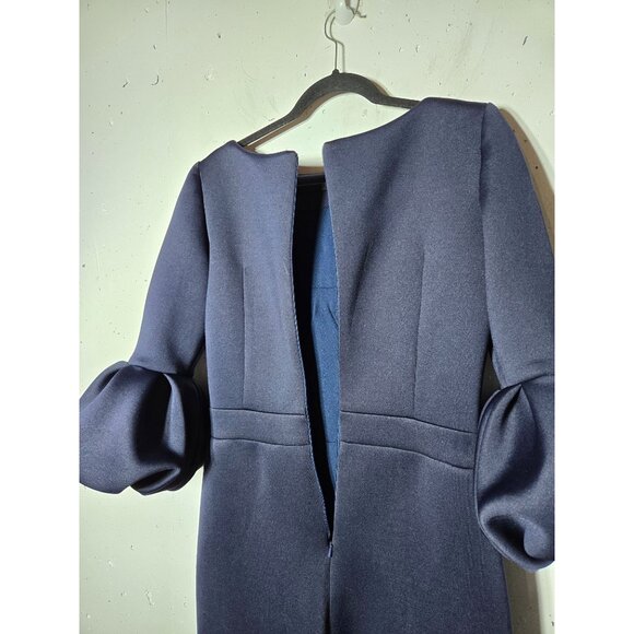 Jovani Womens Navy Blue Jumpsuit Size 10 Puff Sleeves Formal Elegant Stretch - Picture 5 of 11